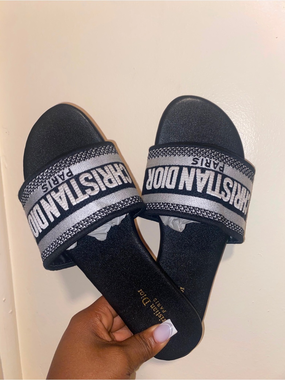 Dior Black and White Kids Logo Slide Sandals